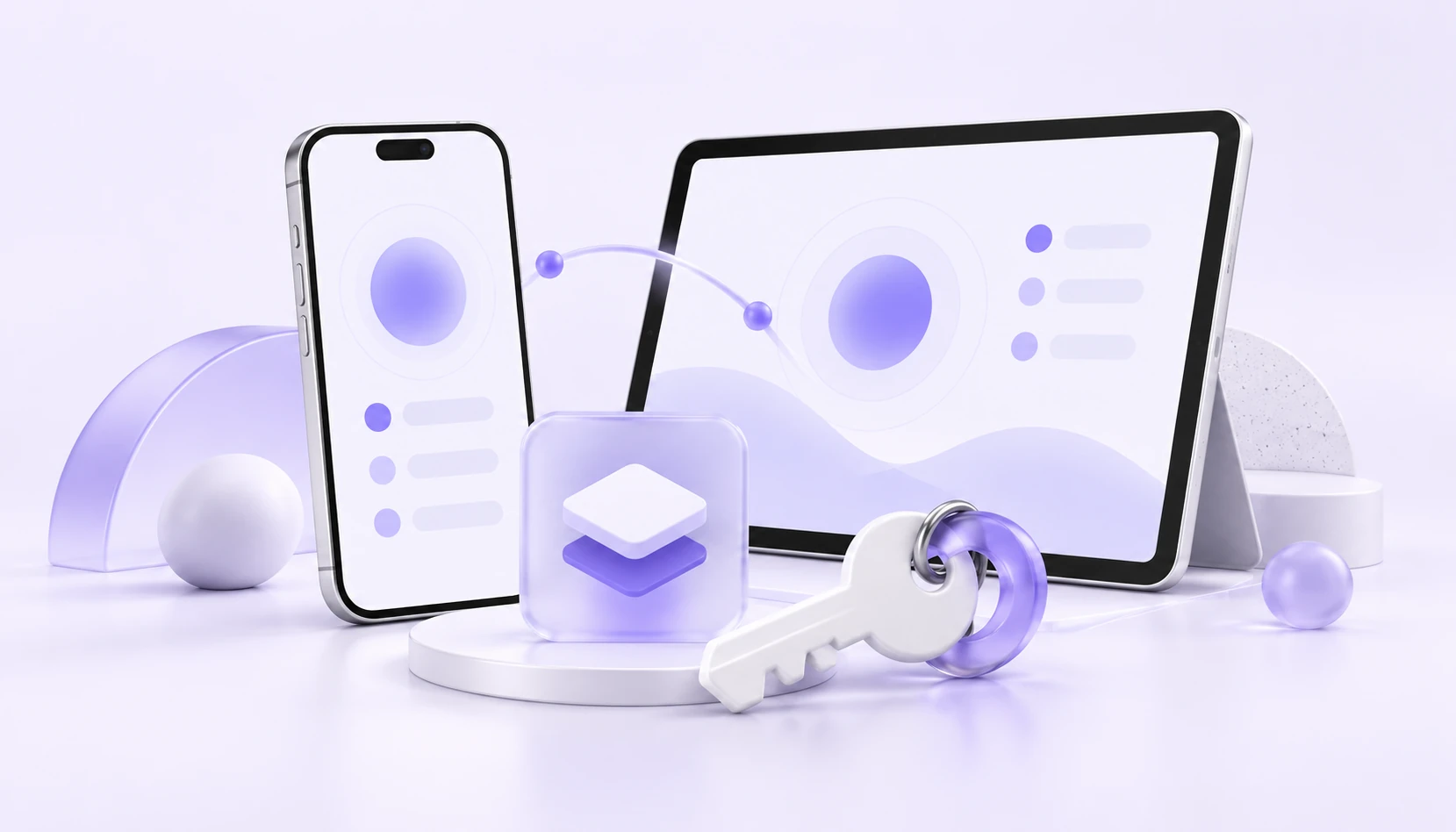 手机、平板与设置钥匙的 iOS 安装主题插画