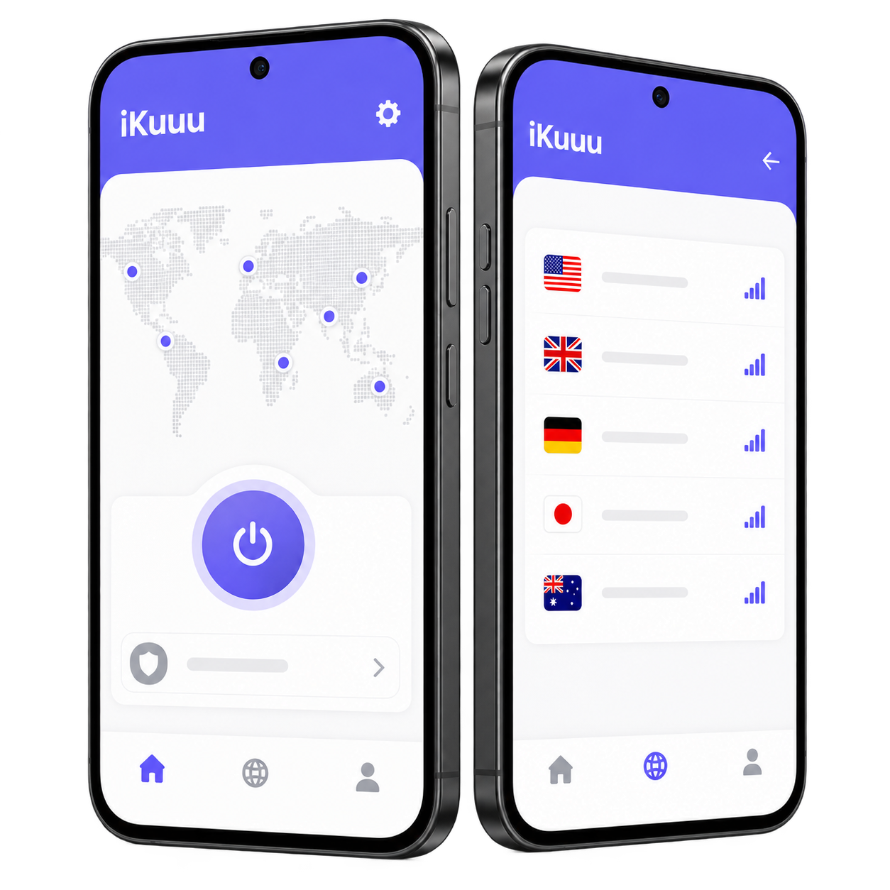 Android 设备与客户端界面示意,展示地图、节点列表和连接按钮